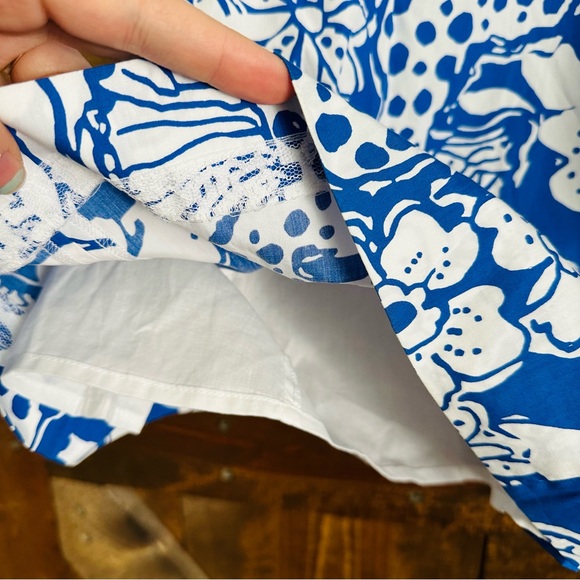💙 Lilly Pulitzer Marianne Shift Dress Blue Seahorse Print w/ Grid Eyelet Size 4 - Picture 6 of 8